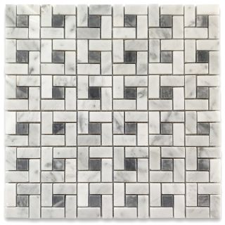 Pinwheel & Fretwork Marble Mosaic Tiles | White & Gray for Backsplashes ...