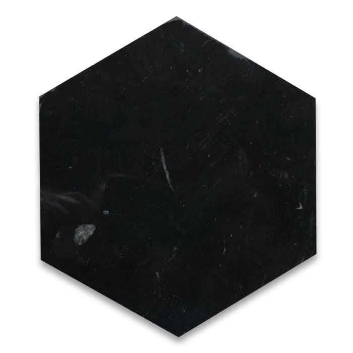 Nero Marquina Black Marble 6 inch Hexagon Tile Honed - Stone