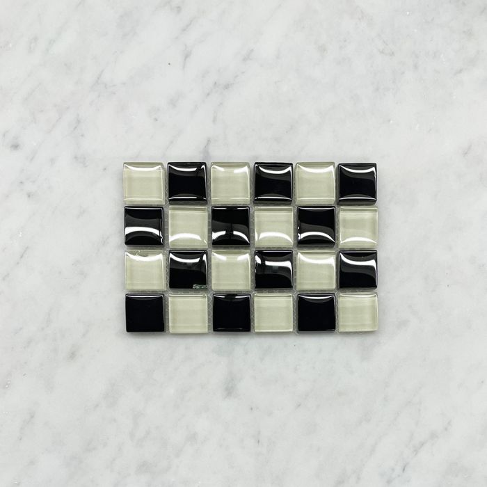 (Sample) White and Black Glass 7/8 Square Mosaic Tile