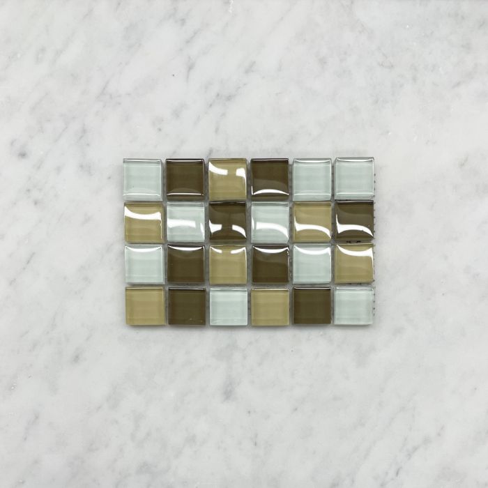 (Sample) White Green and Beige Glass 7/8 Square Mosaic Tile