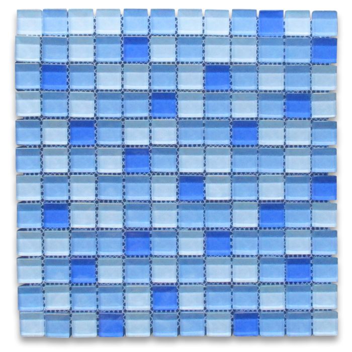 White and Blue Glass 7/8 Square Mosaic Tile