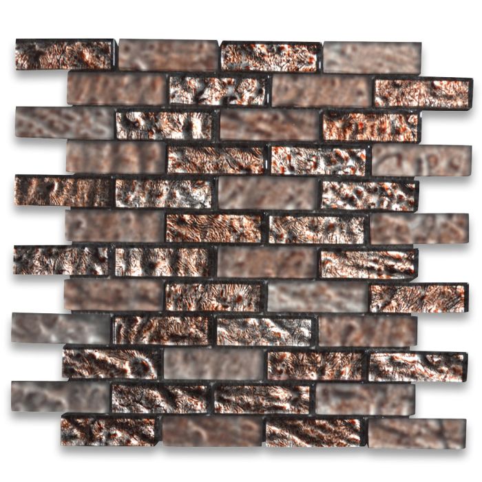 Warm Rusty Color Satin and Matte Glass 1x3 Brick Mosaic Tile