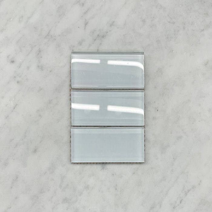 (Sample) White Glass 2x4 Stacked Mosaic Tile