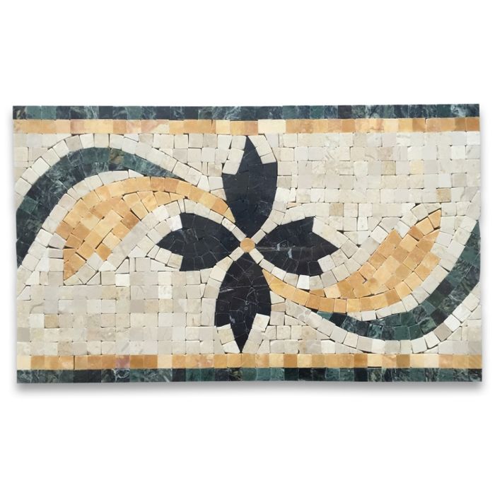 Clover Nero 7.9x13 Marble Mosaic Border Listello Tile Polished