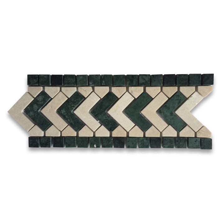 Arrow Green 4x10 Marble Mosaic Border Listello Tile Polished