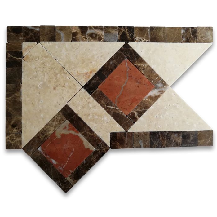 Venice Rojo 4.4x7.6 Marble Mosaic Border Corner Tile Polished