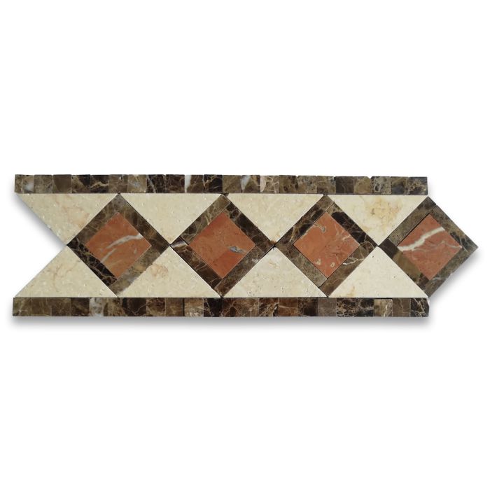 Venice Rojo 4.4x12.9 Marble Mosaic Border Listello Tile Polished