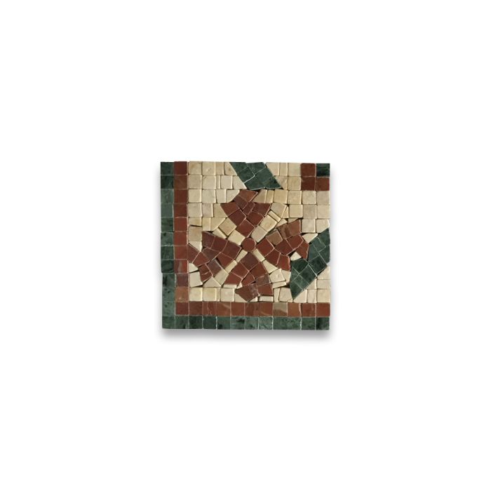 Clover Red 4.7x4.7 Marble Mosaic Border Corner Tile Polished Tumbled