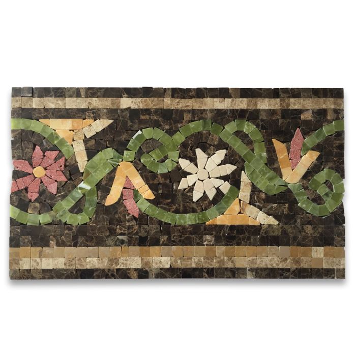 Blossom Emperador 7.1x12 Marble Mosaic Border Listello Tile Polished