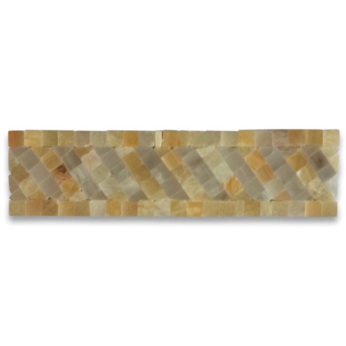 Renaissance Honey Onyx 2x7.7 Marble Mosaic Border Listello Tile Polished