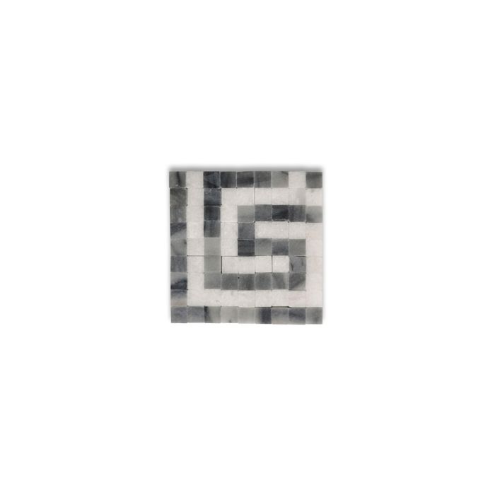 Greek Key Thassos White Bardiglio Gray 3.5x3.5 Marble Mosaic Border Corner Tile Honed