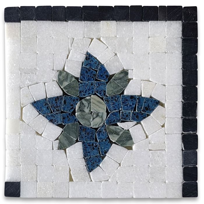 Elizabeth Emerald Sapphire 4.7x4.7 Marble Mosaic Border Corner Tile Polished