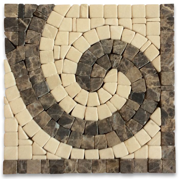 Surf Emperador 4.75x4.75 Marble Mosaic Border Corner Tile Tumbled