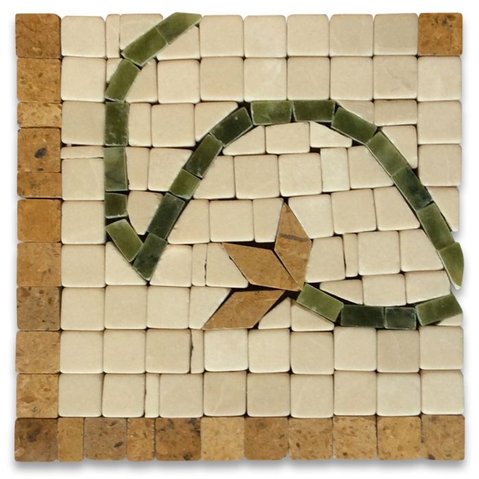 Edera Antique 4x4 Marble Mosaic Border Corner Tile Tumbled