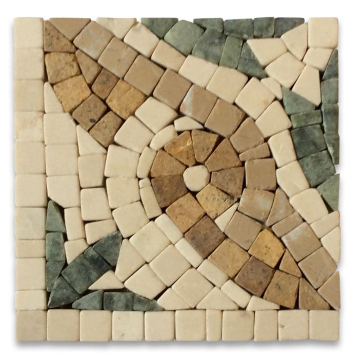Leaf Verde 4x4 Marble Mosaic Border Corner Tile Tumbled