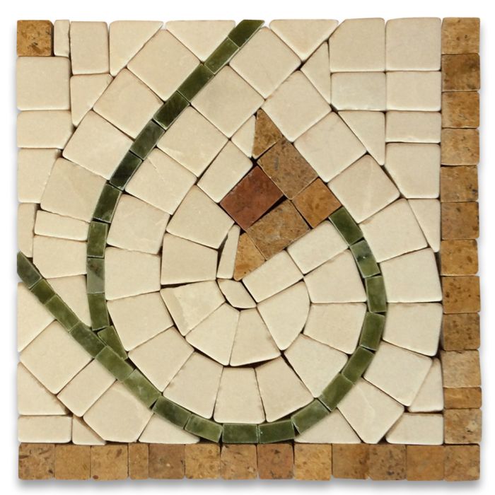 Agean Antique 5x5 Marble Mosaic Border Corner Tile Tumbled