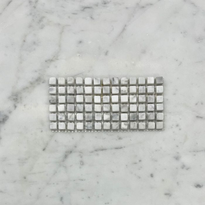 (Sample) Carrara White Marble 3/8x3/8 Square Mosaic Tile Tumbled
