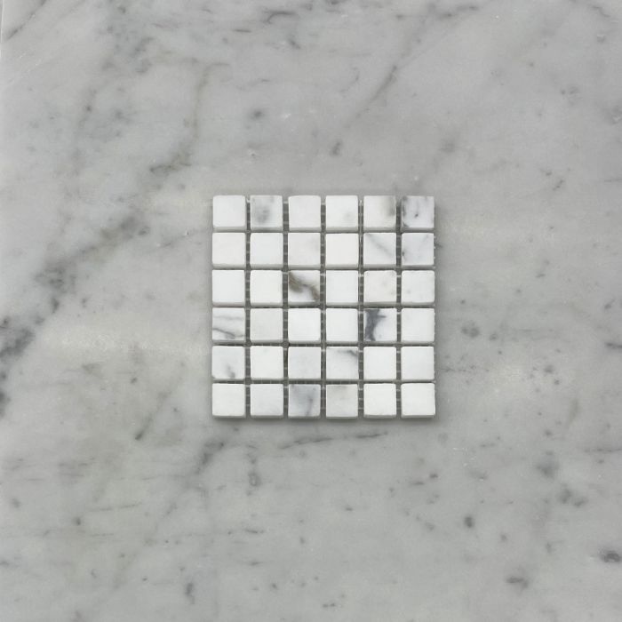 (Sample) Carrara White Marble 5/8x5/8 Square Mosaic Tile Honed