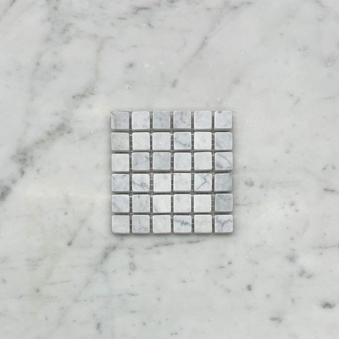 (Sample) Carrara White Marble 5/8x5/8 Square Mosaic Tile Tumbled
