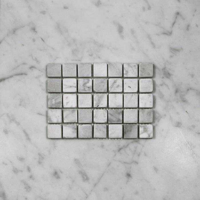 (Sample) Carrara White Marble 3/4x3/4 Square Mosaic Tile Tumbled