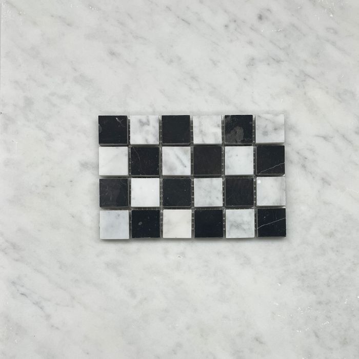 (Sample) Carrara White Nero Marquina Black Marble 1x1 Checkerboard Mosaic Tile Honed