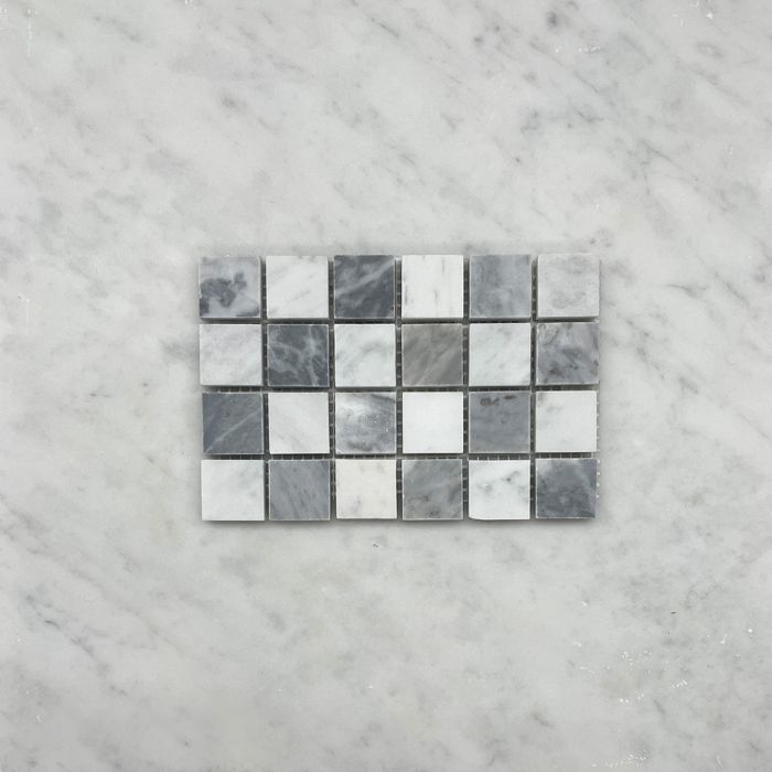 (Sample) Carrara White Bardiglio Gray Marble 1x1 Checkerboard Mosaic Tile Honed