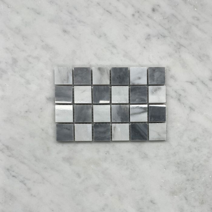 (Sample) Carrara White Bardiglio Gray Marble 1x1 Checkerboard Mosaic Tile Polished