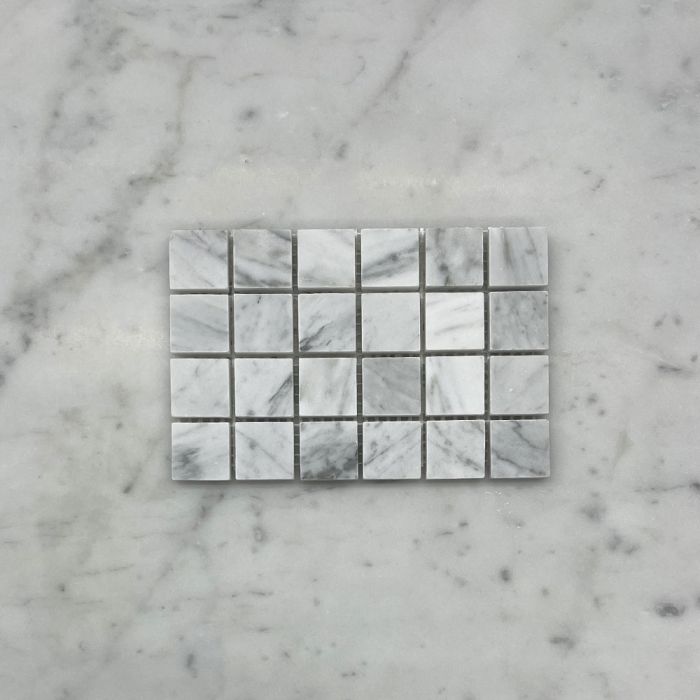 (Sample) Carrara White Marble 1x1 Square Mosaic Tile Honed