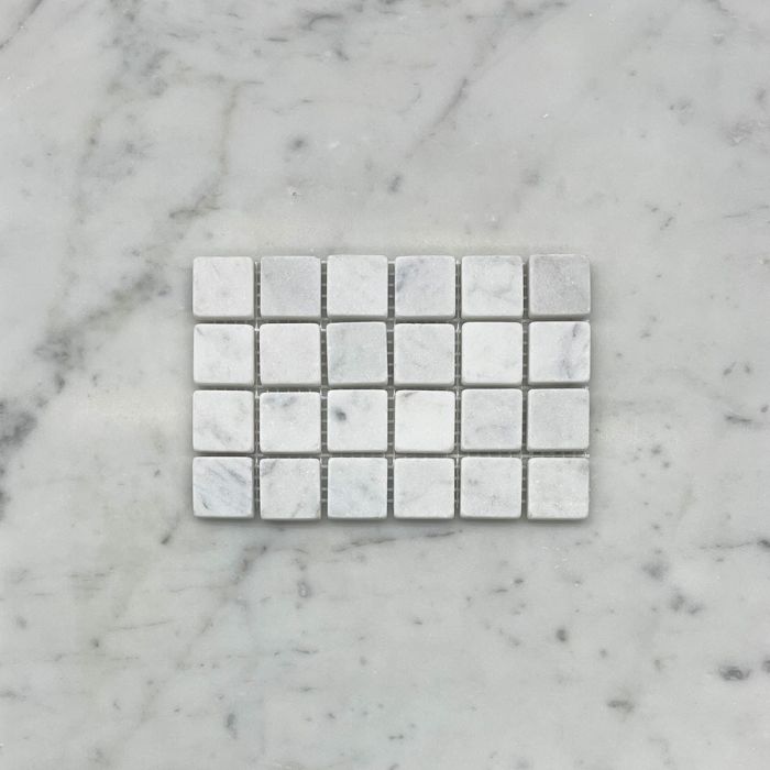 (Sample) Carrara White Marble 1x1 Square Mosaic Tile Tumbled