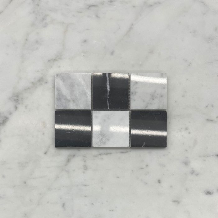 (Sample) Carrara White & Nero Marquina Black Marble 2x2 Checkerboard Mosaic Tile Polished
