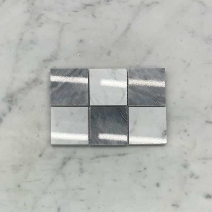 (Sample) Carrara White & Bardiglio Gray Marble 2x2 Checkerboard Mosaic Tile Polished