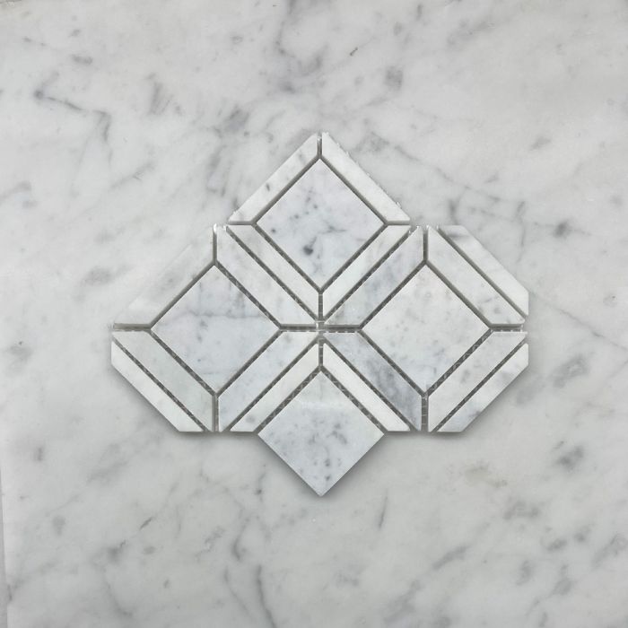 (Sample) Carrara White Marble 2 inch Square Ventura Carlyle Geometry Mosaic Tile Honed