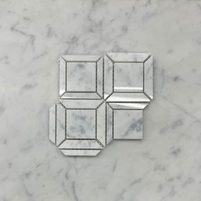 (Sample) Carrara White Marble 2 inch Square Ventura Carlyle Geometry Mosaic Tile Polished