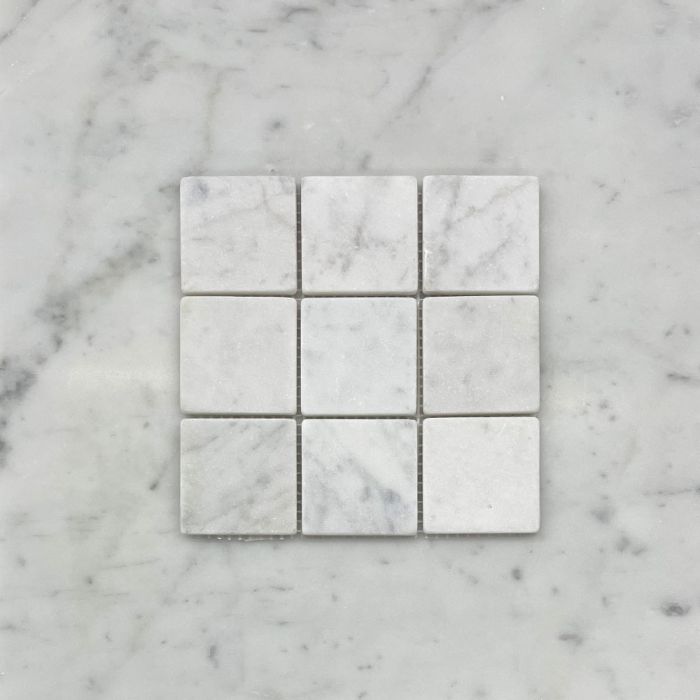 (Sample) Carrara White Marble 2x2 Square Mosaic Tile Tumbled