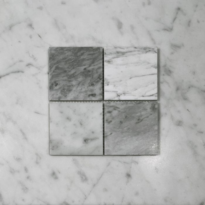 (Sample) Carrara White Bardiglio Gray Marble 3x3 Checkerboard Mosaic Tile Honed