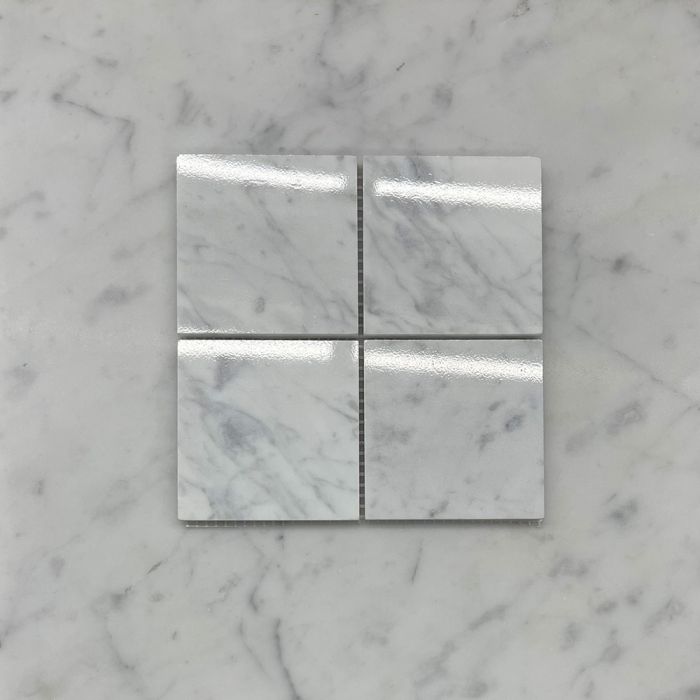(Sample) Carrara White Marble 3x3 Square Mosaic Tile Polished