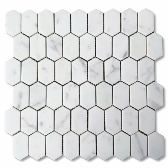 Carrara White Marble 1x2 Hive Picket Constellation Long Hexagon Mosaic Tile  Honed - Stone Center Online