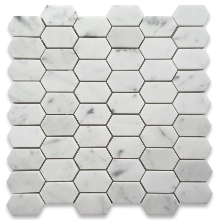 Carrara White Marble 1x2 Hive Picket Constellation Long Hexagon Mosaic Tile  Polished - Stone Center Online