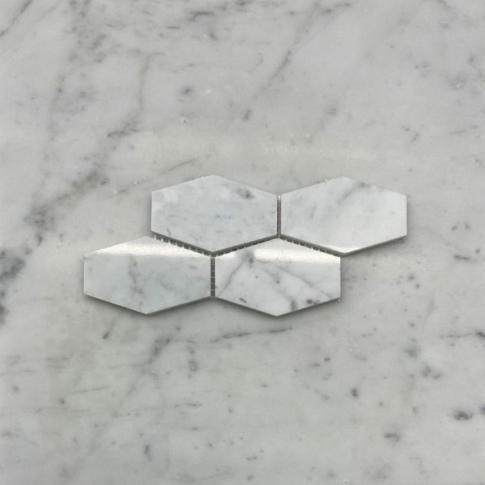 (Sample) Carrara White Marble 1-1/4x3 Elongated Hexagon Mosaic Tile Polished