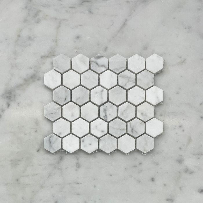 (Sample) Carrara White Marble 1 inch Hexagon Mosaic Tile Honed