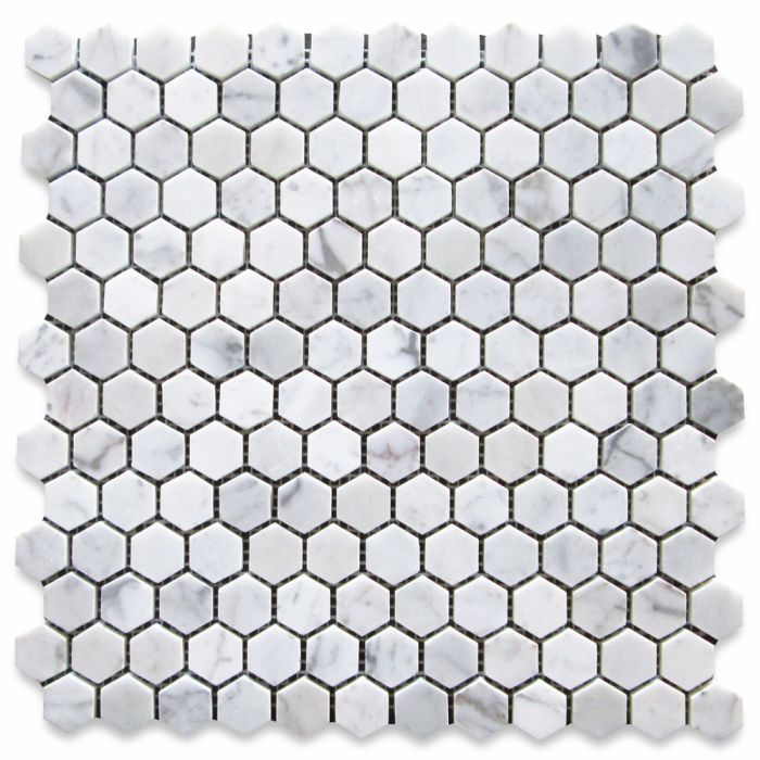 Carrara White Marble 1 inch Hexagon Mosaic Tile Polished