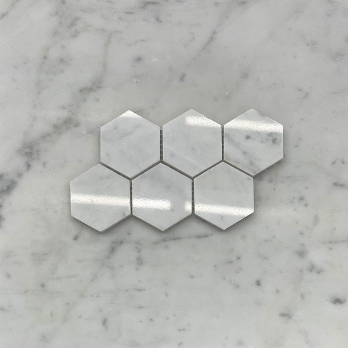 (Sample) Carrara White Marble 2 inch Hexagon Mosaic Tile Polished