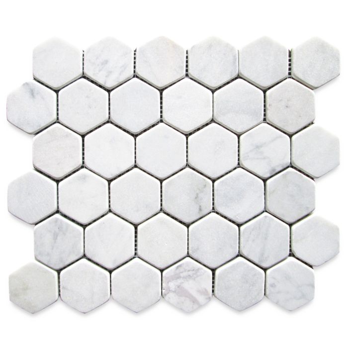 Carrara White Marble 2 inch Hexagon Mosaic Tile Tumbled