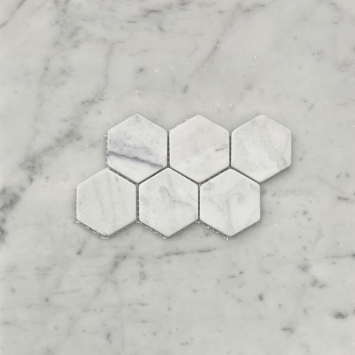 (Sample) Carrara White Marble 2 inch Hexagon Mosaic Tile Tumbled