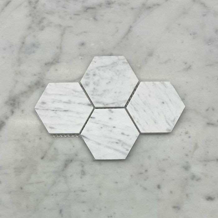 (Sample) Carrara White Marble 3 inch Hexagon Mosaic Tile Honed