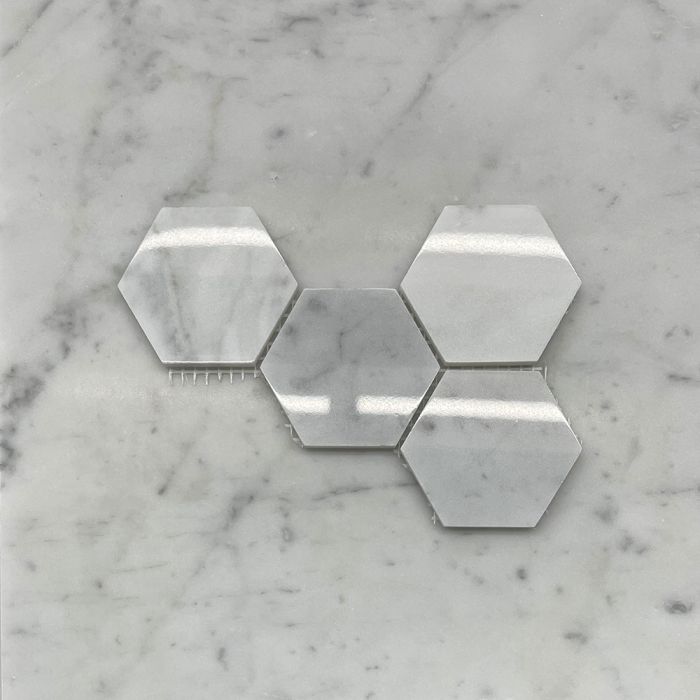 (Sample) Carrara White Marble 3 inch Hexagon Mosaic Tile Polished