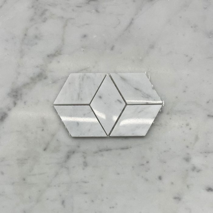 (Sample) Carrara White Marble 2x3 Illusion 3D Cube Rhombus Diamond Hexagon Mosaic Tile Polished
