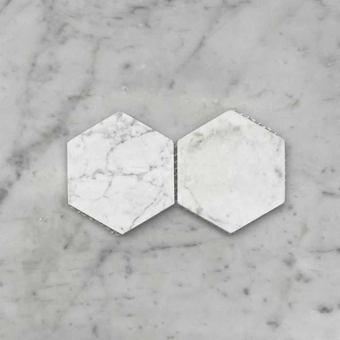 (Sample) Carrara White Marble 4 inch Hexagon Mosaic Tile Honed