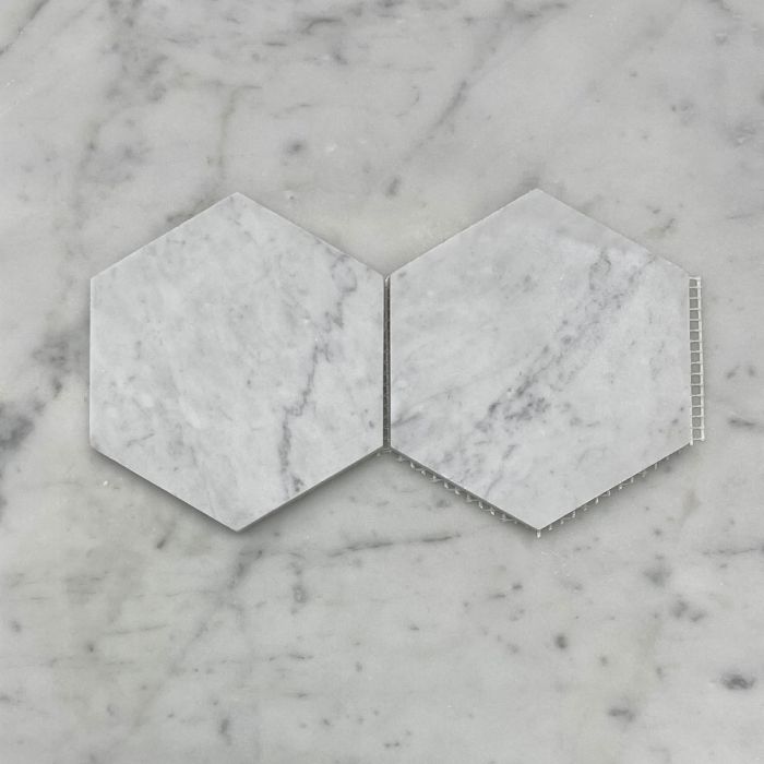 (Sample) Carrara White Marble 5 inch Hexagon Mosaic Tile Honed