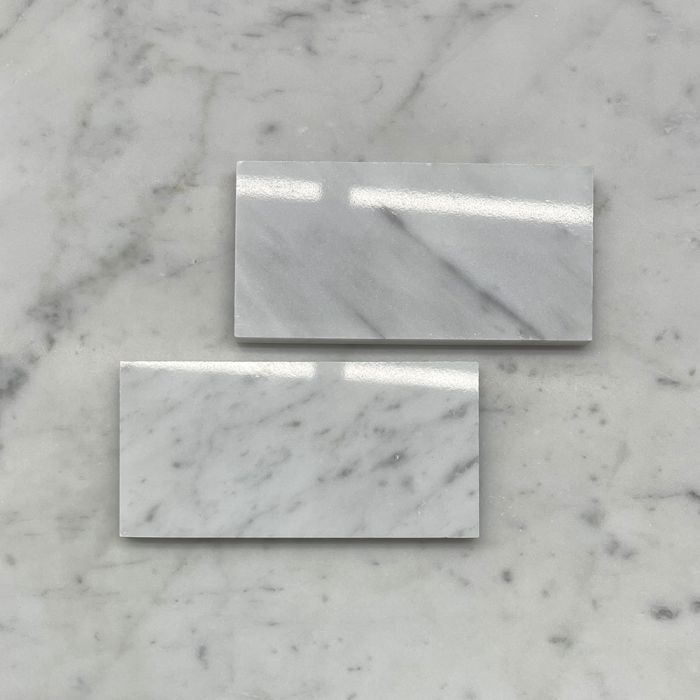 (Sample) Carrara White Marble 3x12 Subway Tile Polished